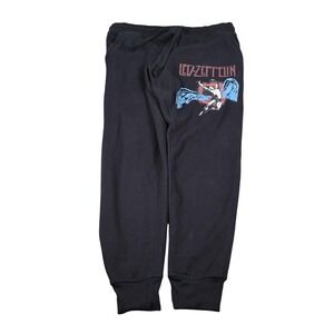 Led Zeppelin Pants Mens Large Black Sweatpants Fleece Drawstring Pockets Tapered